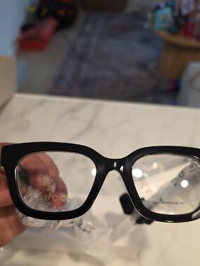 Gucci Black Gloss Rectangle Optical Glasses with Gold Logo GG20670L